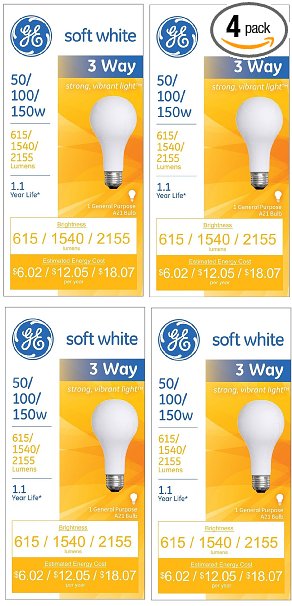 GE 97494 Lighting 50100150-Watt 3-Way Light Bulb Soft White 4-Pack