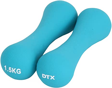 DTX Fitness Soft Touch Turquoise Dumbbells Hand Weights - 2 x 1.5kg