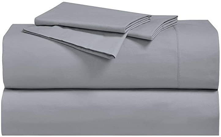 Royal Hotel Abripedic Crispy Percale Sheets, 300-Thread-Count, 4PC Solid Sheet Set, 100% Cotton, 22 Inch Super Deep Pocket, Queen, Gray