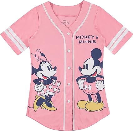 Disney Ladies Mickey Mouse Fashion Shirt - Mickey & Minnie Mouse Baseball Jersey Mickey Mouse Button Down Baseball Jersey