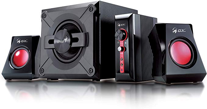 Genius SW-G2.1 1250 2.1 II - Channel Speaker System with Wooden Cabinet Subwoofer and Deep Bass, Headset/Microphone/Audio-in 3.5mm Jacks for Game Consoles, DVD, TV, MP3 Players, Mac, PCs, and Laptops