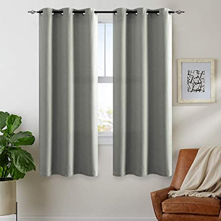 jinchan Linen Fabric Curtain Room Darkening Window Treatment for Bedroom 63 inch Long Thermal Insulated Living Room Curtain Grey 1 Panel