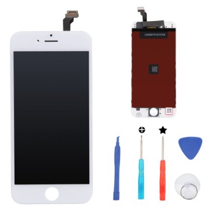 DRT OEM iPhone 6 Screen Replacement LCD Display Touch Screen Digitizer Frame Assembly Full Set with Free Tools for iPhone 6 (4.7 inches) (White-)