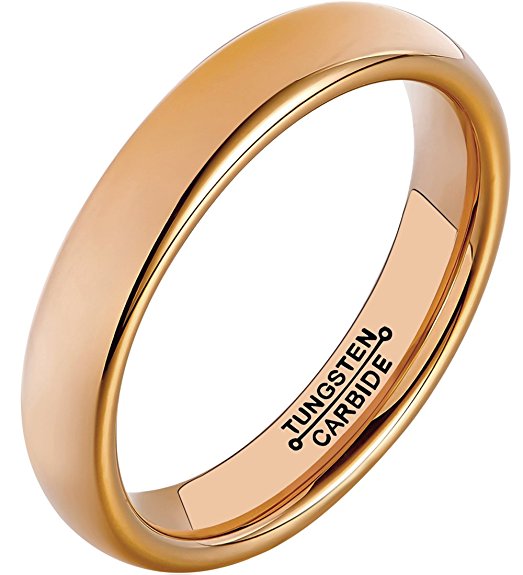 HSG Tungsten Rings Women Wedding Men Rose Gold Plated 4mm High Polished Domed Comfort Fit Band