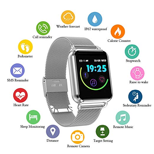 Smart Watch, Fitness Tracker with Heart Rate & Blood Pressure & for Women Men, Waterproof Activity Tracker with Pedometer & Calorie Counter, Smartwatch with Camera & Music Remote for Android &iOS
