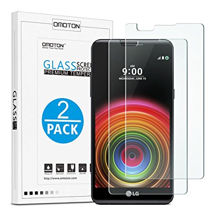 OMOTON LG X Power Glass Screen Protector [2 Pack] - [2.5D Round Edge] [9H Hardness] [High Definition] [Bubble Free] Tempered Glass Screen Protector for LG X Power, 5.3 Inch