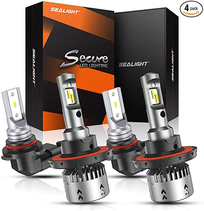 SEALIGHT H13/9008 LED Headlight Bulbs 9140/9145/H10 Fog Lights Combo 1 by 1 Mini Design with Fan High Low Beam 6000K Cool White CSP Chips Lighting