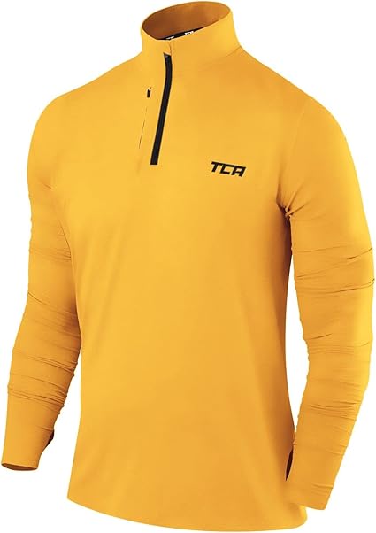 TCA Men's Fusion Pro Quickdry Long Sleeve Half Zip Running Shirt – Athletic Workout Pullover with Pocket & Thumb Holes