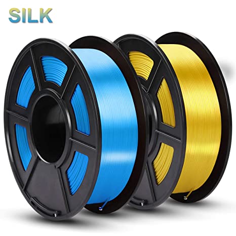 SUNLU Silk PLA Filament 1.75mm, 3D Printer Filament Silk, Silky Shiny Filament PLA for 3D Printers and Pens, 2kg(4.4Lbs)/Spool, Silk Blue Yellow