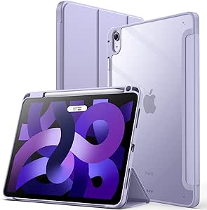 JETech Case for iPad Air 11-Inch M2 (2024), iPad Air 5/4 (2022/2020 5th/4th 10.9-Inch) with Pencil Holder, Clear Transparent Back Slim Stand Shockproof Tablet Cover, Auto Wake/Sleep (Purple)