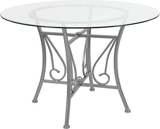 Flash Furniture Princeton 45'' Round Glass Dining Table with Silver Metal Frame