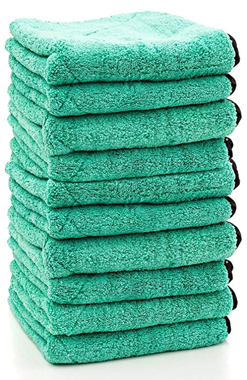 Dry Rite Premium Plush 14" x 14" Heavy Weight Microfiber Cloth- Ultra Thick- 700 GSM- Polishing, Detailing, Cleaning Towel for Fine Automobile Finishes, Car Windows, Glass, Use Wet/Dry- (10)