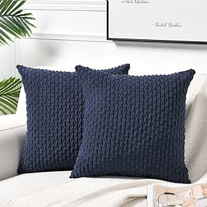 Fancy Homi 2 Packs Navy Blue Decorative Throw Pillow Covers 26x26 Inch for Couch Bed Sofa, Modern Farmhouse Boho Home Decor, Soft Cute Plush Corduroy Cushion Case 66x66 CM