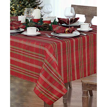 Elrene Home Fashions Shimmering Plaid Holiday Tablecloth, 60" x 120", Red