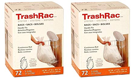 Sunbeam Trashrac Trash Bags 5 Gal. 0.7 Mil 72 Bags - Psack of 2 (Total 144 Bags)