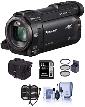 Panasonic HC-WXF991K 4K UHD Camcorder, 20X Leica DICOMAR Lens, Bundle kit with Video Bag   32GB SDHC Card   49mm Filter Kit   Memory Card Wallet  ProOptic Cleaning Kit