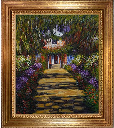 overstockArt Claude Monet Garden Path at Giverny 20-Inch by 24-Inch Framed Oil on Canvas
