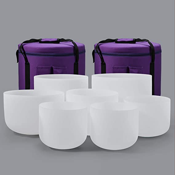 432HZ 7-12 Inch Set Of 7 Pcs Frosted Quartz Crystal Singing Bowls With 2 Pcs Carrying Case bag Sound Healing