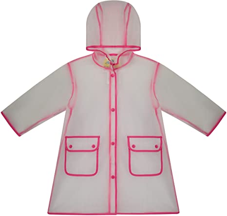 Fit Rite Kids Raincoat Girls Frosted Transparent Full Length Rain Jacket with Reflective Piping