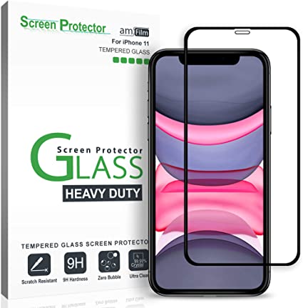 amFilm Heavy Duty Screen Protector Glass for iPhone 11 / iPhone XR (6.1" Display) Tough Glass - Padded Edges to Cushion/Absorb Impact