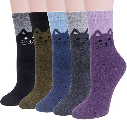 Pack of 5 Womens Wool Socks Cold Weather Vintage Soft Warm Socks Thick Knit Cozy Winter Socks for Women