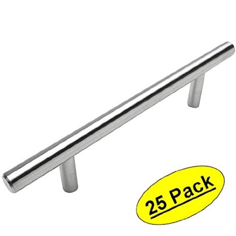 Cosmas® 404-030SS True Solid Stainless Steel Construction 3/8 Inch Slim Line Euro Style Cabinet Hardware Bar Handle Pull - 3" Hole Centers - 25 Pack