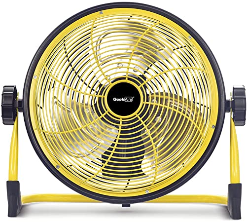 Geek Aire Battery Operated Fan, Rechargeable Battery Outdoor Fan, Portable Metal Floor Fan, 15000mAh Battery Powered Fan with Water Resistant, Strong Airflow, Indoor & Outdoor Use, Power Outage - 12"