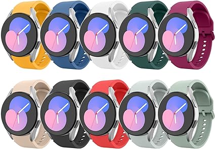 MoKo Compatible with Samsung Galaxy Watch 6 5 4 Band 40mm 44mm,Galaxy Watch 5 Pro Band 45mm,Galaxy Watch 6 Classic Band,Galaxy Watch 4 Classic,20mm Silicone Sport Strap Wristband Women Men,10Pack A