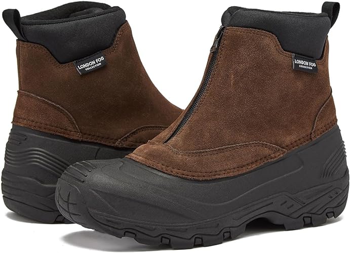 LONDON FOG Holborn Snow Boots for Men - Suede Leather Waterproof, Lined Insulated Zip Up Men’s Winter Snow Boots