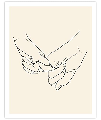 Pinky Promise, Holding Hands Minimalist Abstract Line Drawing Art, Black and Cream Contemporary Wall Art For Bedroom and Home Decor, Modern Boho Art Print Poster 11x14 Inches, Unframed
