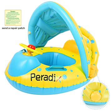 Peradix Baby Float Water Toys with Inflatable Canopy Sunshade Swimming Pool Boat Upgraded Floating Ring