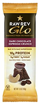 Raw Rev Glo Vegan, Gluten-Free Protein Bars - Dark Chocolate Espresso Crunch 1.6 ounce (Pack of 12)