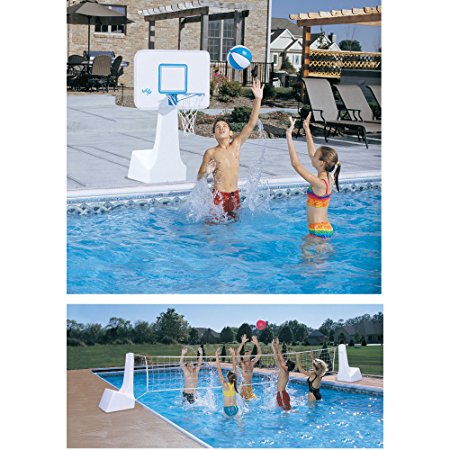 Dunnrite PoolSport 2 in 1 Swimming Pool Basketball Hoop and Volleyball Combo Set