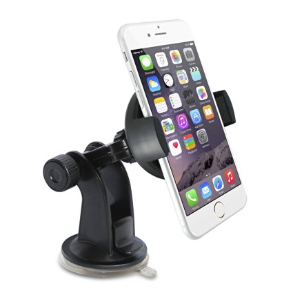 Car Mount, TechMatte® ProGrip (2nd Gen) Universal Dashboard and Windshield Car Mount Holder/Cradle (Black) for the Apple iPhone 6, 6S 5, LG G4, Samsung Galaxy S6 with Super Suction Sticky Gel Pad
