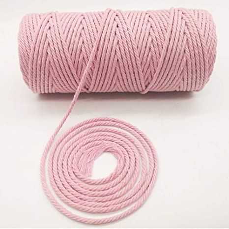 Pink Macrame Cord Natural Cotton Rope Wall Hanging Plant Hanger Craft Making Knitting Cord Rope 3mm Diameter (3mm Baby Pink 328 ft)