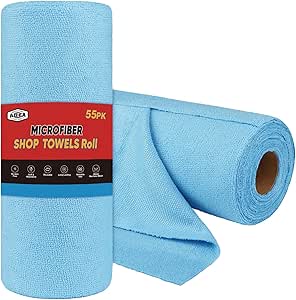 AIDEA Shop Towels 55PK Blue, Commercial Shop Rags Microfiber Cleaning Cloth, Microfiber Towels for Cars, Cleaning Rags Reusable Paper Towels for Automotive, Mechanic, Workshops, House, Kitchen-11×9"