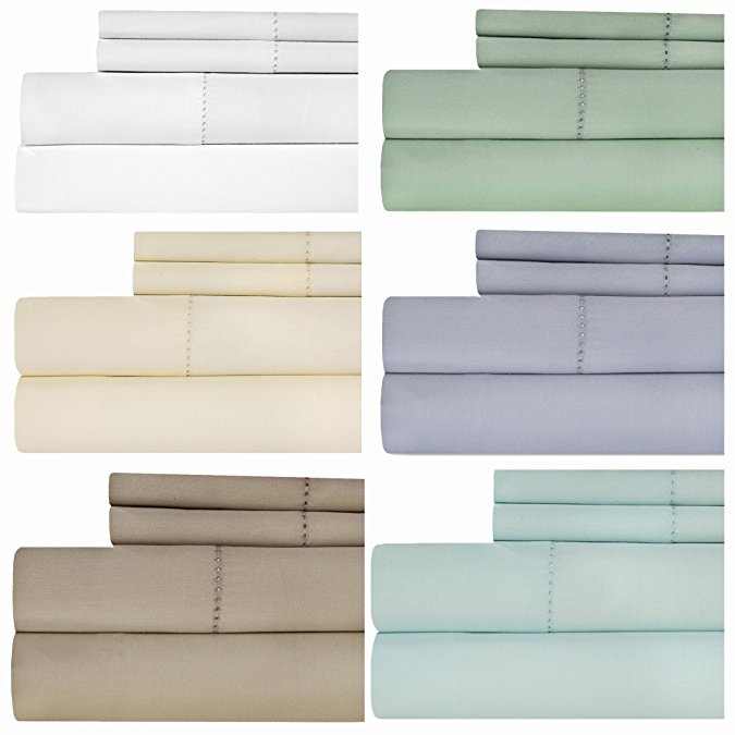 Weavely Hemstitch Bedsheet 500 Thread Count 100% Cotton King Sheet Set, 4-Piece Bedding Set, Elastic Deep Pocket Fitted Sheet, Sage