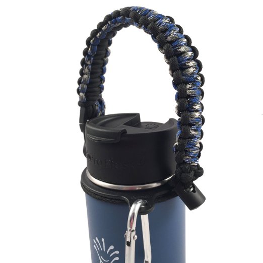 Best Hydro Flask Handle - Paracord Survival Strap - Also Fits Nalgene, Nathan & Most Wide Mouth Water Bottles - #1 Camping, Hiking, Sports & Outdoor Water Bottle Carrier, includes Lifetime Warranty