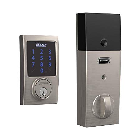 Schlage BE469ZP CEN 619 Connect Smart Deadbolt with Alarm with Century Trim in Satin Nickel, Z-Wave Plus Enabled