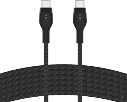 Belkin BoostCharge Pro Flex Braided USB Type C to C Cable (3M/10FT), USB-IF Certified Power Delivery PD Fast Charging Cable for MacBook Pro, iPad Pro, Galaxy S21, Ultra, Plus and More - Black