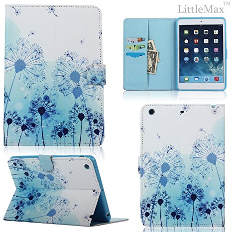 iPad Mini Case - LittleMax(TM) Synthetic Leather Auto Wake/Sleep Stand Case [Card Holder] Flip Folio Wallet Case Cover for iPad Mini 3/2/1 [Free Cleaning Cloth,Stylus Pen]--#1 Dandelion