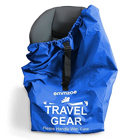 Emmzoe Premium Car Seat Airport Gate Check Travel Storage Bag Features Durable Nylon, Foldable Pouch, Hand / Shoulder Strap (Blue)