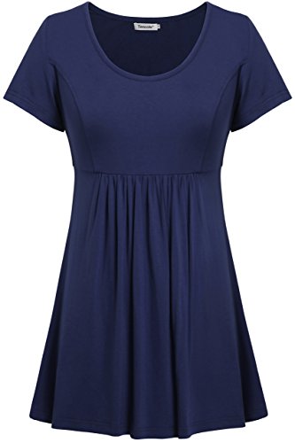 Tencole Womens Scoop Neck Short Sleeve Tunic Tops Empire Waist Peplum Blouse