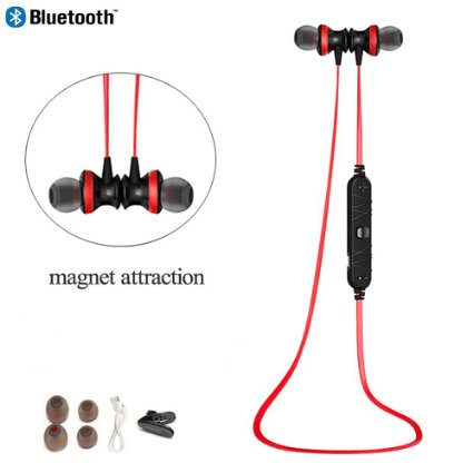 Bluetooth Earbuds Wireless In-Ear Noise Reduction Headphones Sweatproof Bluetooth Stereo Headset Lightweight Earphones with Microphone and Magnetic Attraction Bluetooth V40 Red