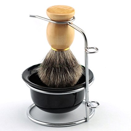 Yosoo Men's Shaving Brushes Set with Stainless Steel Shaving Brush Razor Stand Holder Shaving Bowl Mug Set or Faux Badger Hair Shaving Brush (Brush Brush Stand Holder)