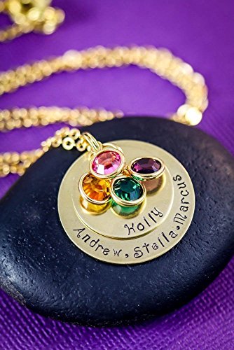 Layered Mommy Necklace - DII - Mother's Day Gift - Handstamped Handmade Necklace - 3/4, 1 Inch 19, 25.4MM Brass Disc - Choose Birthstone Colors - Customize Names - Fast 1 Day Shipping