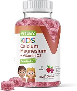 Kids Calcium Gummies   Vitamin D3 & Magnesium Citrate for Kids and Teens - Supports Bone Health, Immune Support, Energy & Muscle Function - Gluten Free, GMO Free - Tasty Chewable Fruit Flavored Gummy