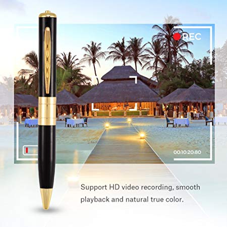 Mini Camera Pen, 32GB HD 1080P Pen Video Recorder Hidden Spy Camera Pen Business Portable Pen Support 32GB SD Card(Gold)