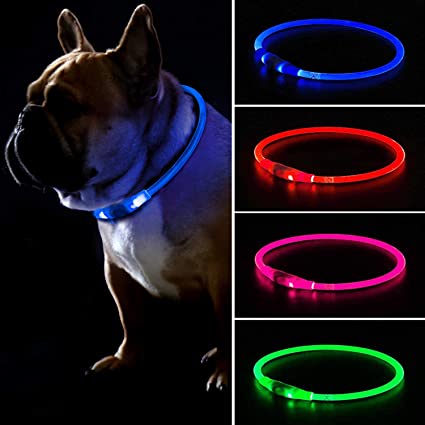 Fashion&cool LED Dog Collar,USB Rechargeable Glowing Dog Collar, Light Up Collar Improved Dog Safety at Night, 3 Flashing Modes,Water-Resistant Lighted Collar Fits for Small Medium Large Dogs