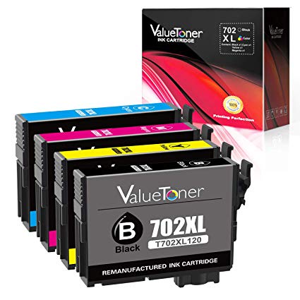 Valuetoner Remanufactured Ink Cartridges Replacement for Epson 702 702 XL 702XL to use with Workforce Pro WF-3720 WF-3733 WF-3730 Printer (1 Black, 1 Cyan, 1 Magenta, 1 Yellow, 4 Pack)